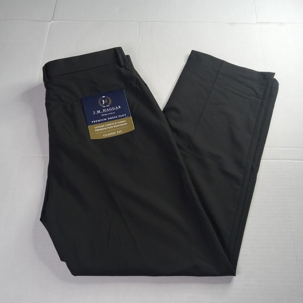 J.M. Haggar Premium Dress‎ Pants Men's 36x32 Black Classic-Fit Stretch Fabric